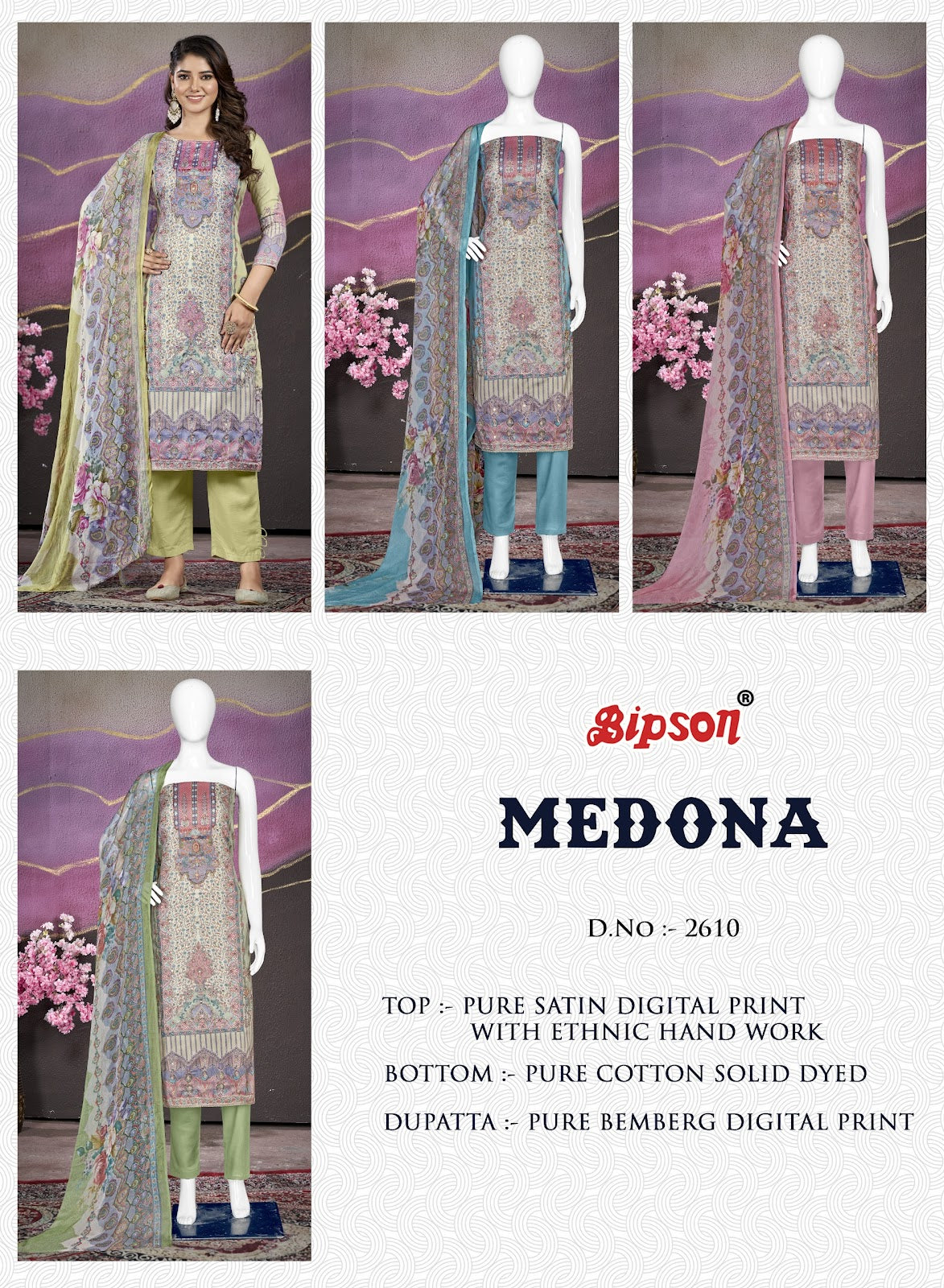 Medona 2610 Bipson Prints Satin Pant Style Suits