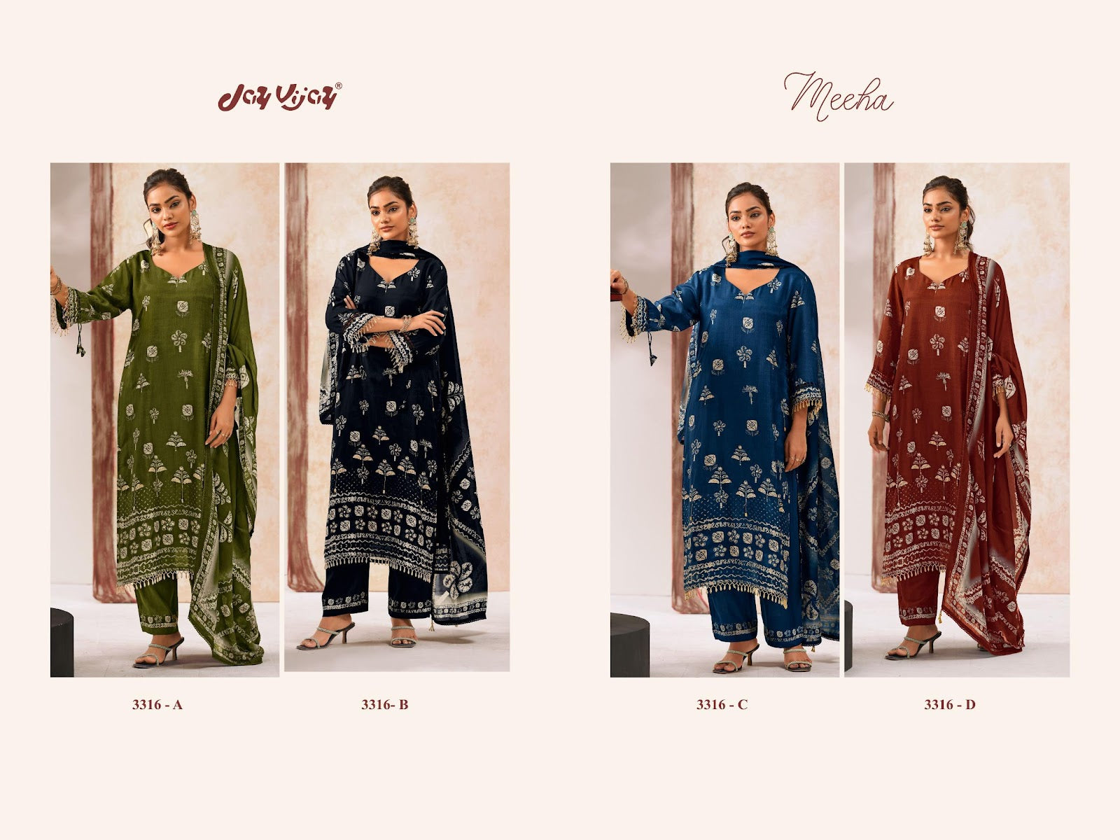Meeha 3316 Jay Vijay Bemberg Silk Pant Style Suits Wholesaler