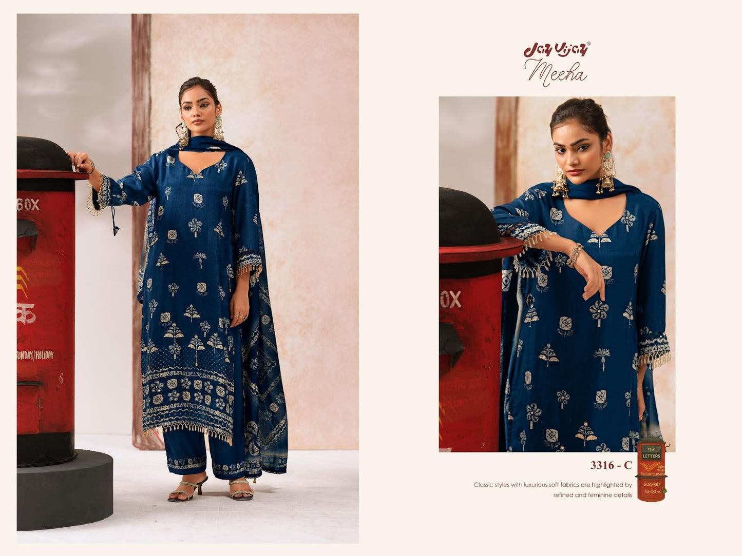Meeha 3316 Jay Vijay Bemberg Silk Pant Style Suits Wholesaler
