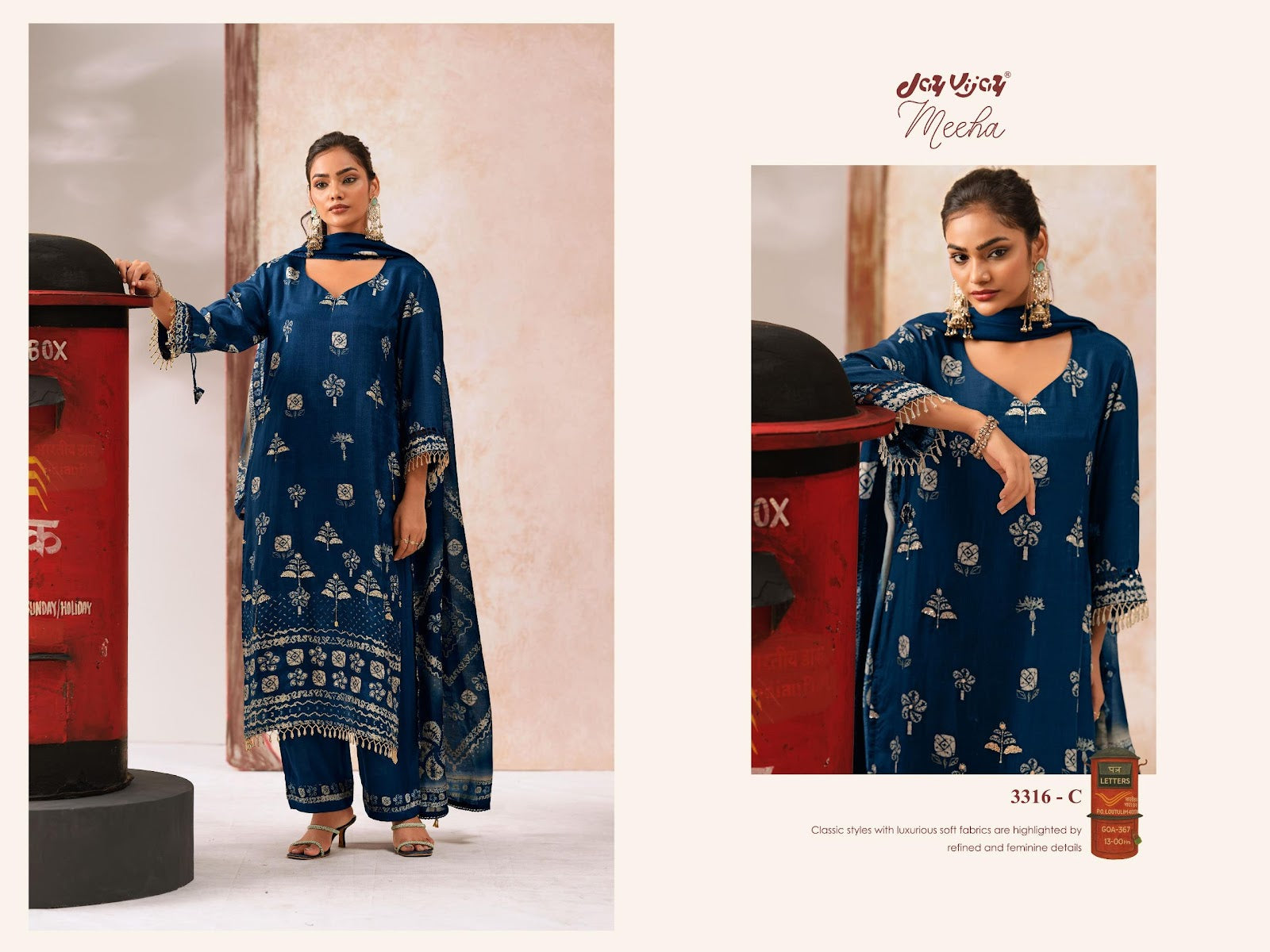 Meeha 3316 Jay Vijay Bemberg Silk Pant Style Suits Wholesaler