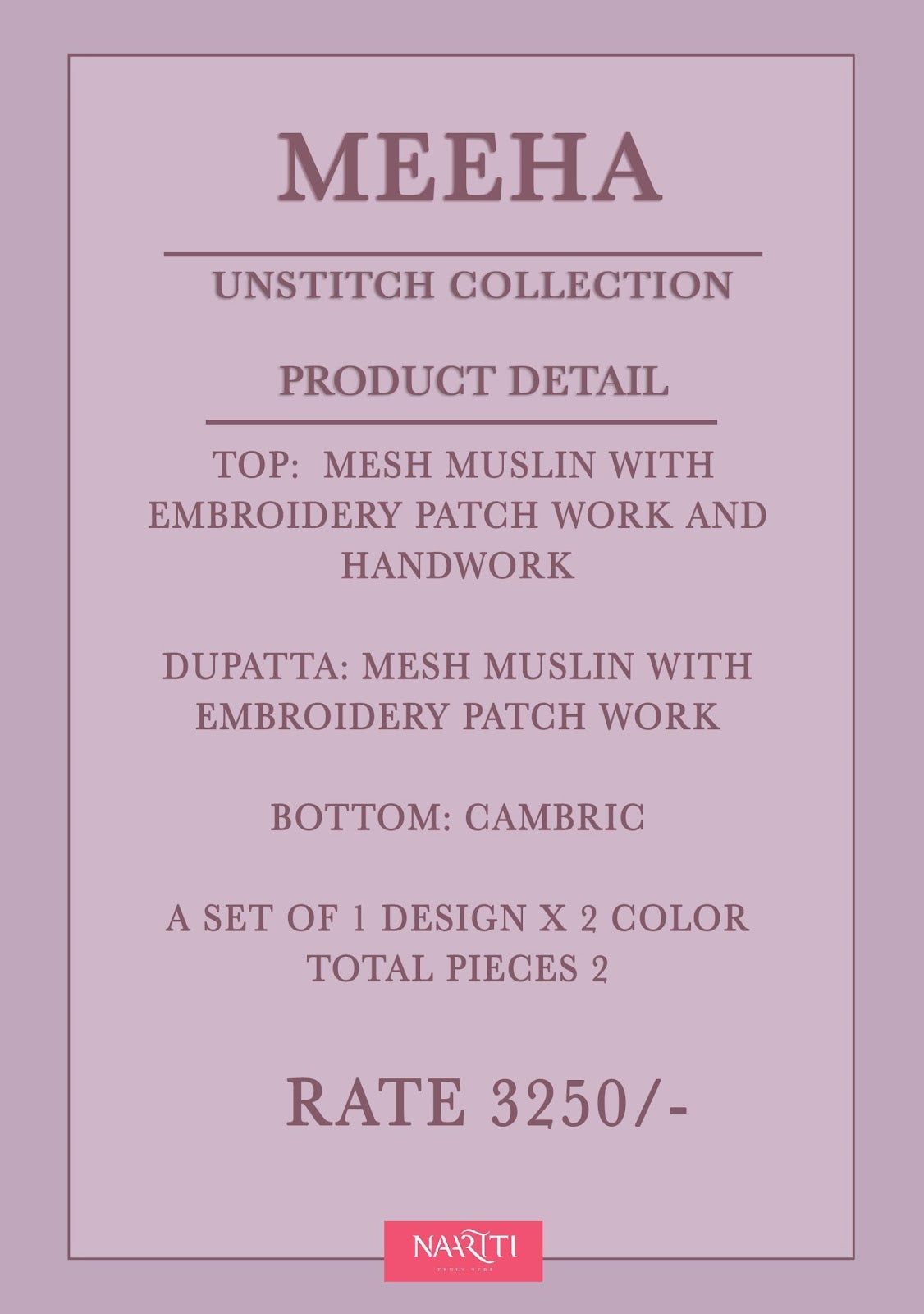 Meeha Naariti Muslin Pant Style Suits Supplier Ahmedabad