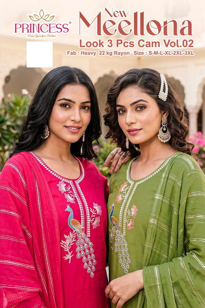 Meellona Vol 2 Princess Creation Rayon 22Kg Readymade Pant Style Suits Wholesale Price