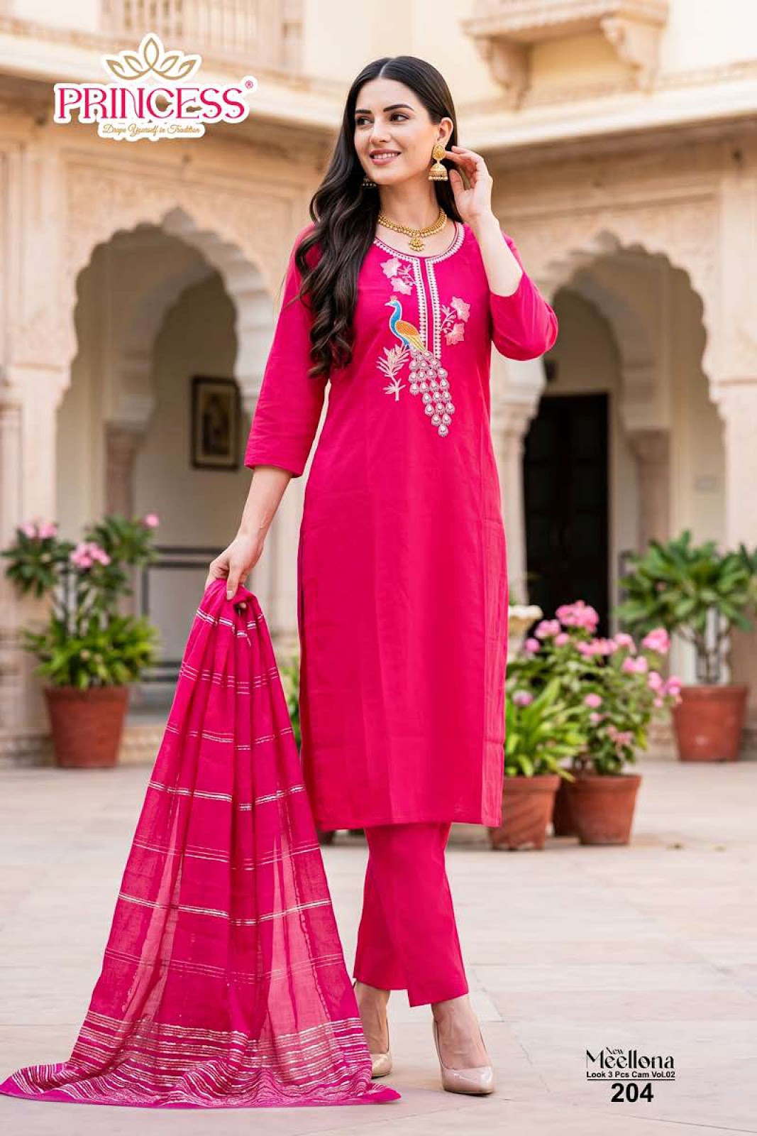 Meellona Vol 2 Princess Creation Rayon 22Kg Readymade Pant Style Suits Wholesale Price