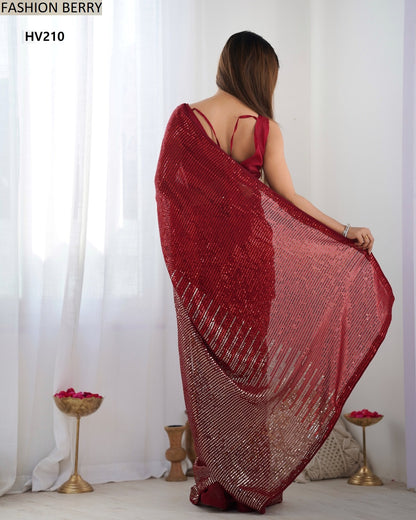Meena Fashion Berry Georgette Sarees Wholesale Price