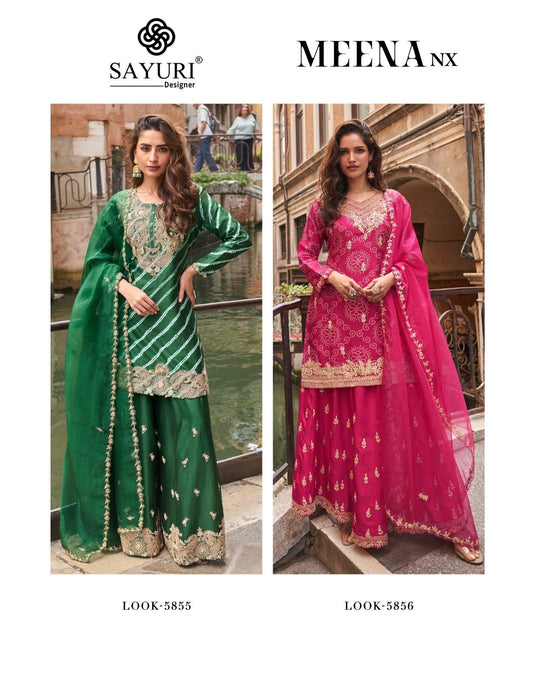 Meena Nx Sayuri Chinnon Silk Readymade Plazzo Style Suits Manufacturer Ahmedabad