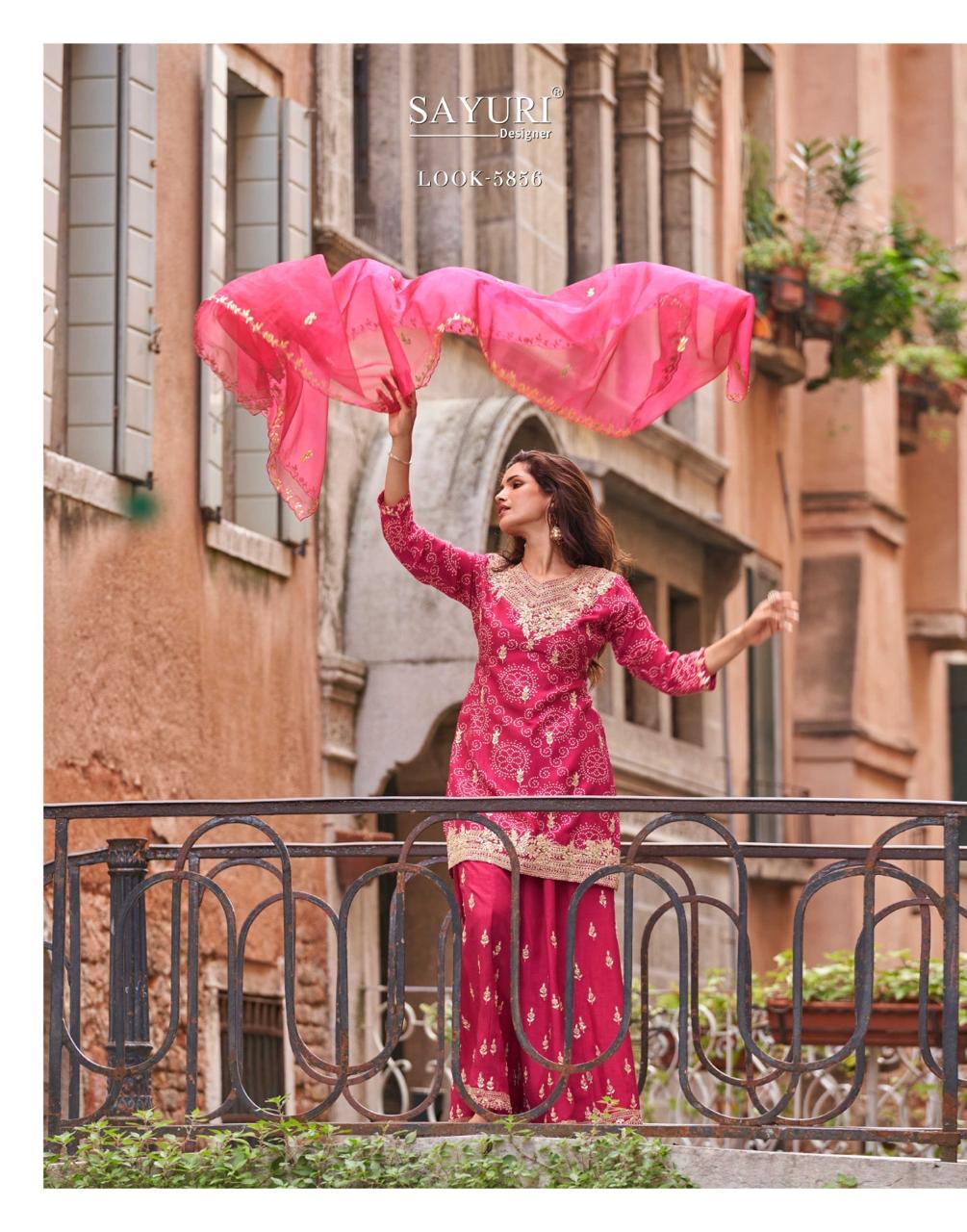 Meena Sayuri Chinon Silk Readymade Plazzo Style Suits Exporter Gujarat