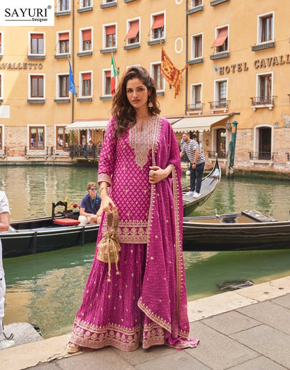 Meena Sayuri Chinon Silk Readymade Plazzo Style Suits Exporter Gujarat