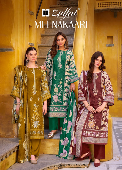 Meenakaari Zulfat Designer Jam Cotton Karachi Salwar Suits Manufacturer Ahmedabad