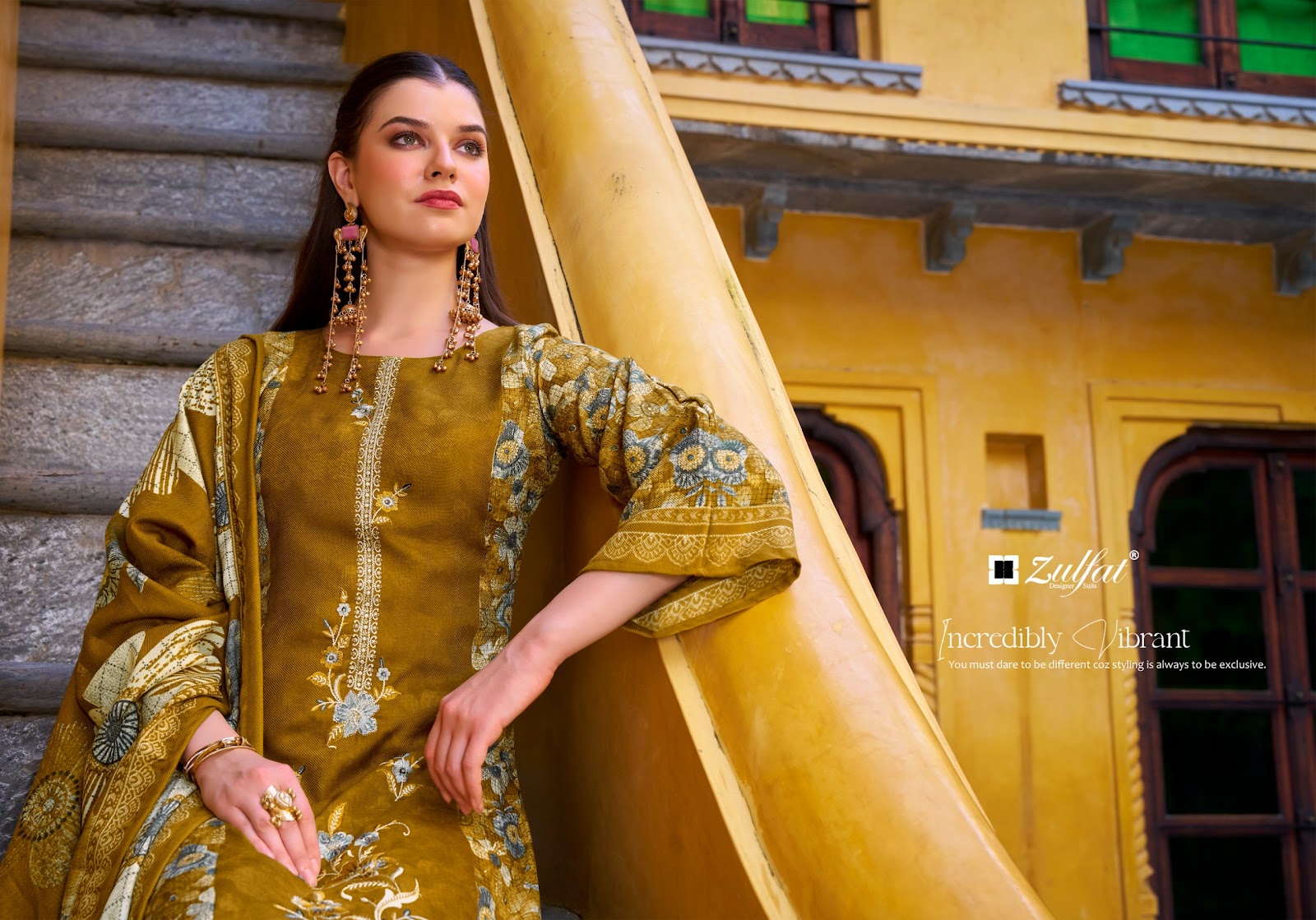 Meenakaari Zulfat Designer Jam Cotton Karachi Salwar Suits Manufacturer Ahmedabad