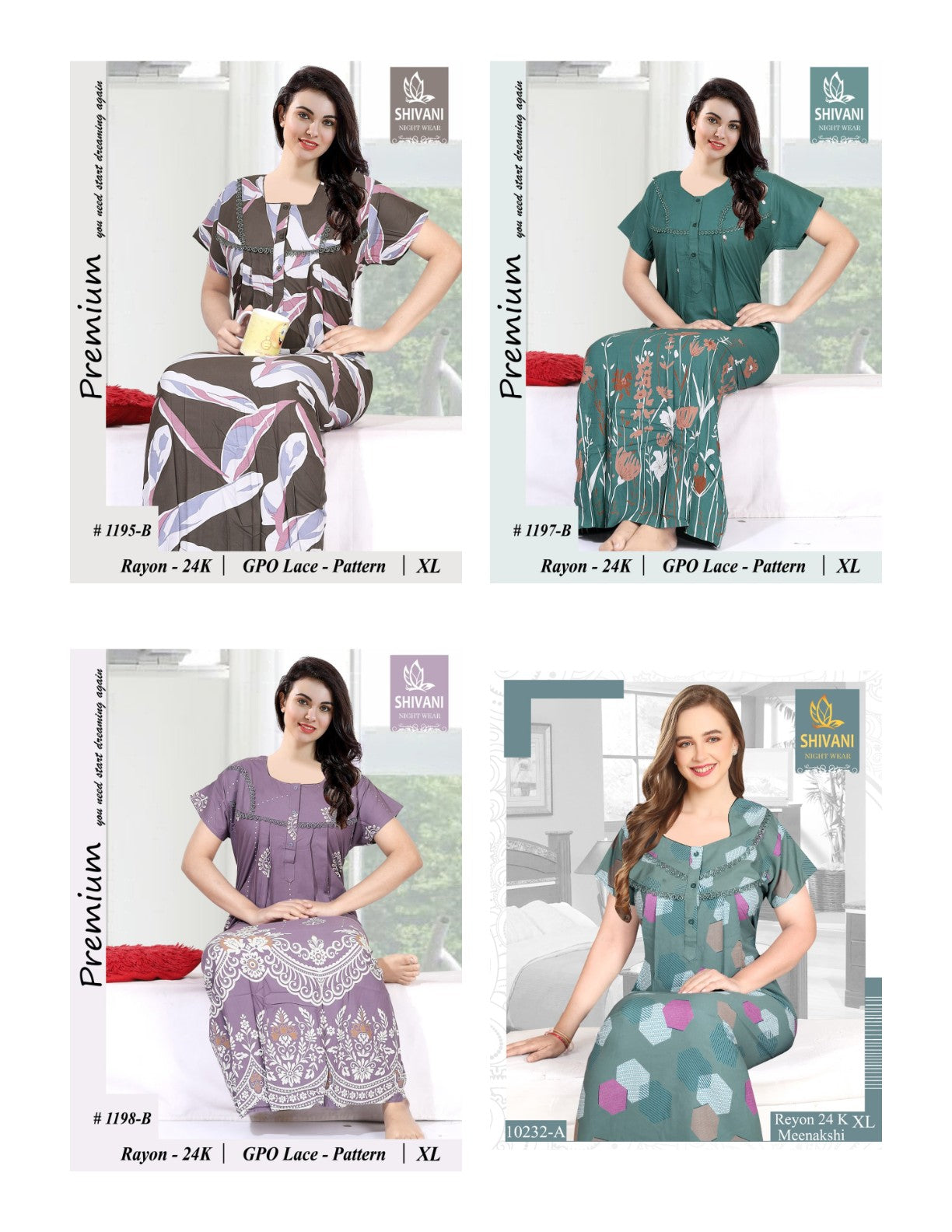 Meenakshi Shivani Rayon 24Kg Night Gowns Wholesale Price