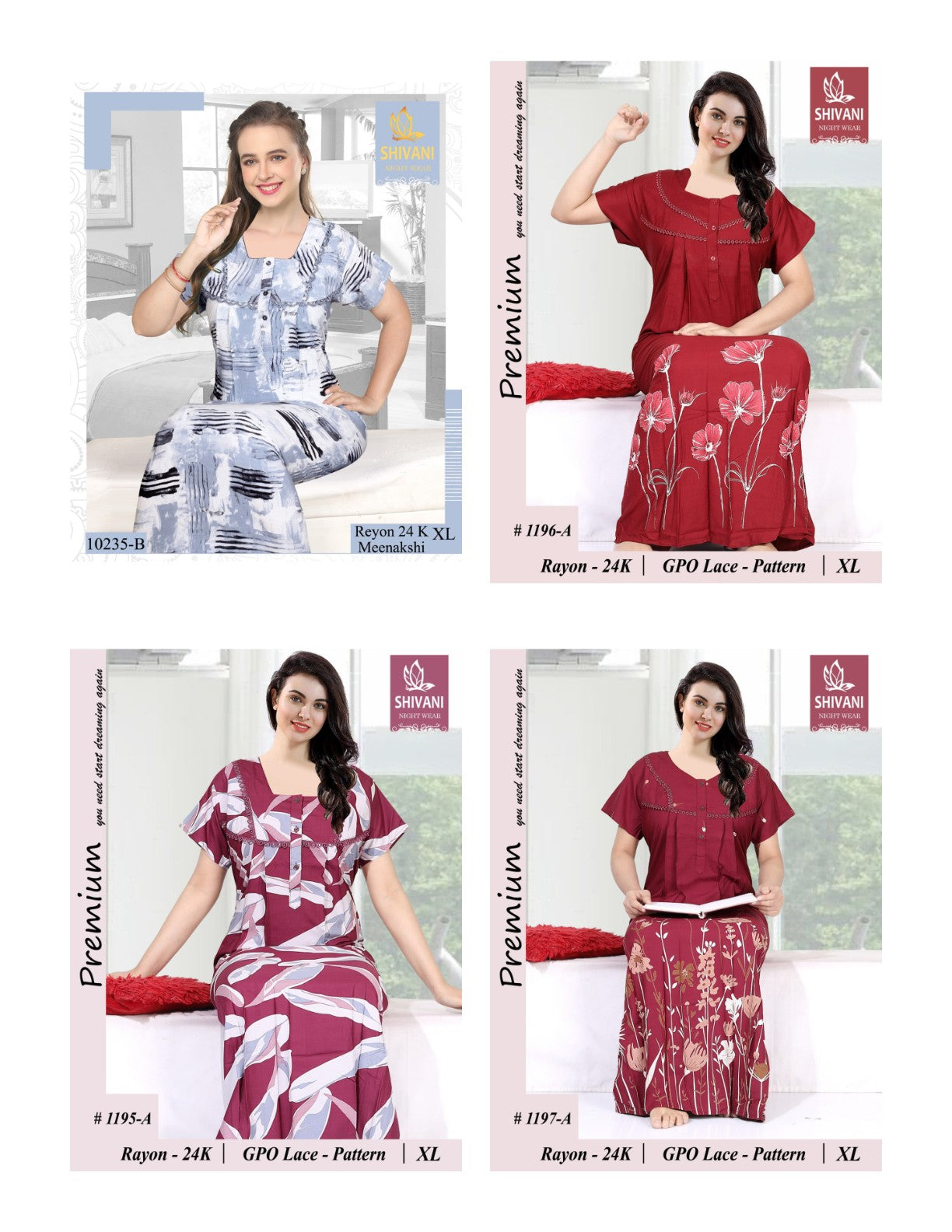 Meenakshi Shivani Rayon 24Kg Night Gowns Wholesale Price