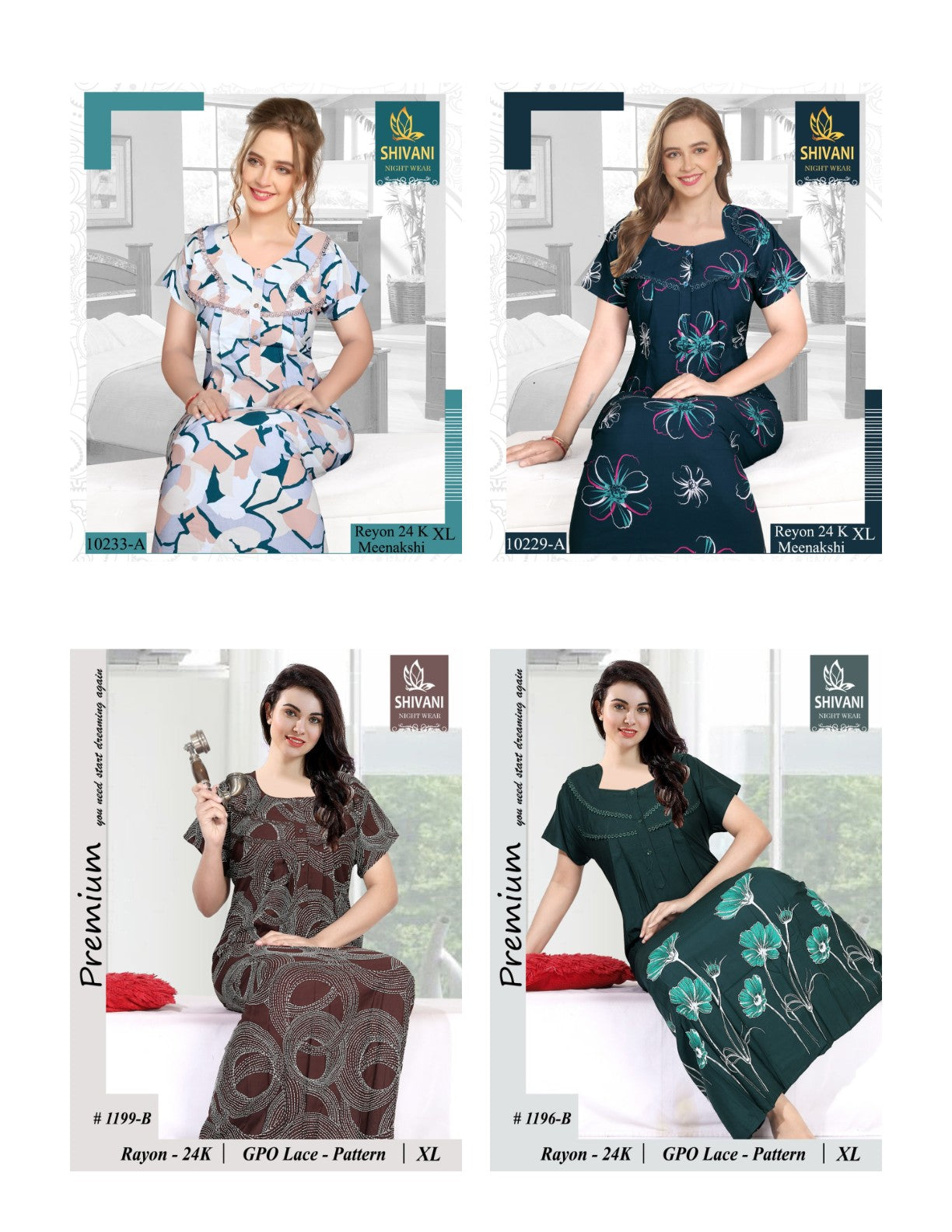 Meenakshi Shivani Rayon 24Kg Night Gowns Wholesale Price