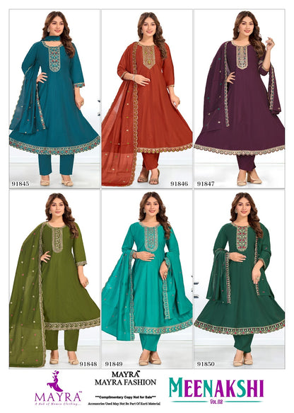 Meenakshi Vol 2 Mayra Roman Silk Readymade Anarkali Suits Supplier India