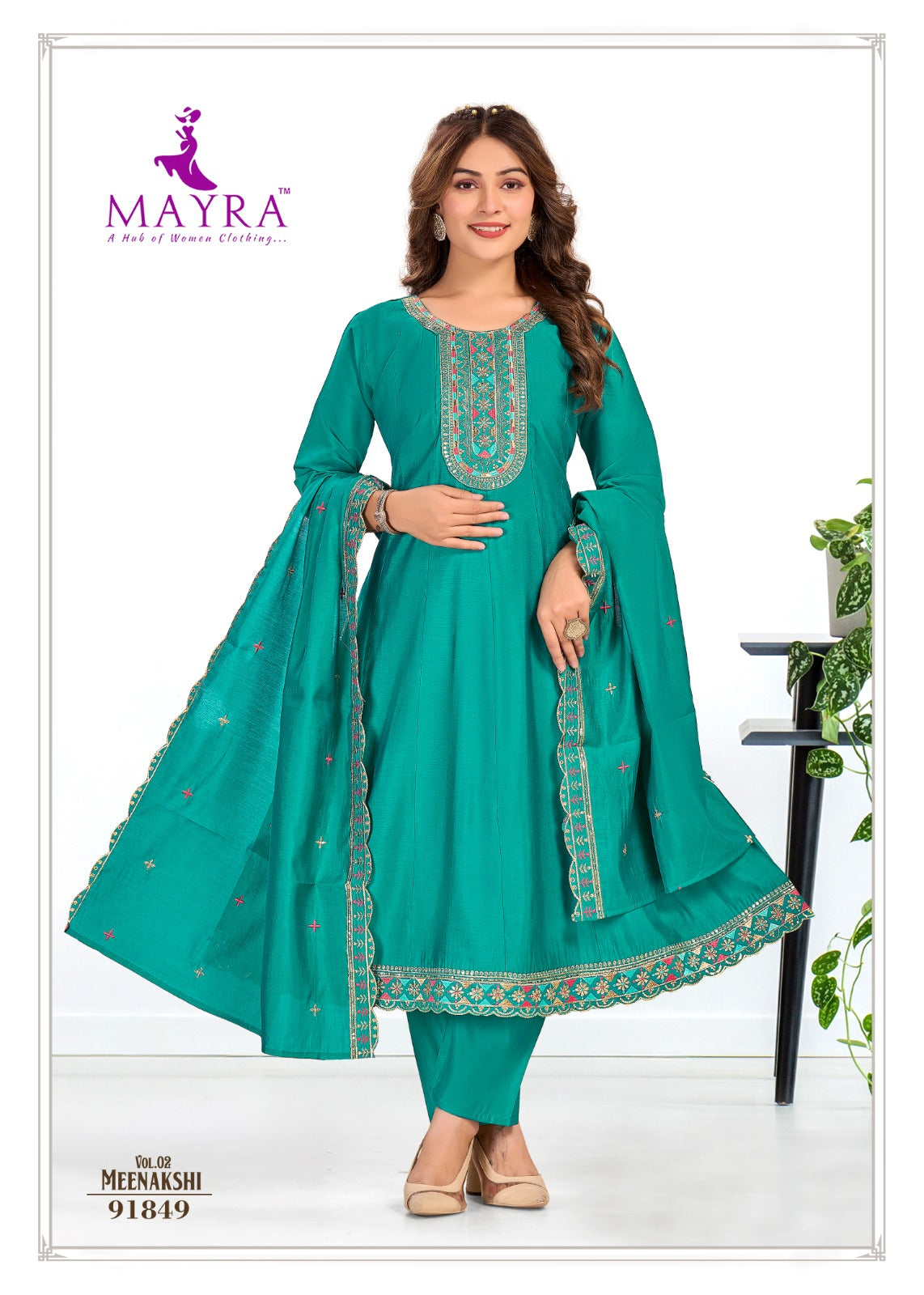 Meenakshi Vol 2 Mayra Roman Silk Readymade Anarkali Suits Supplier India