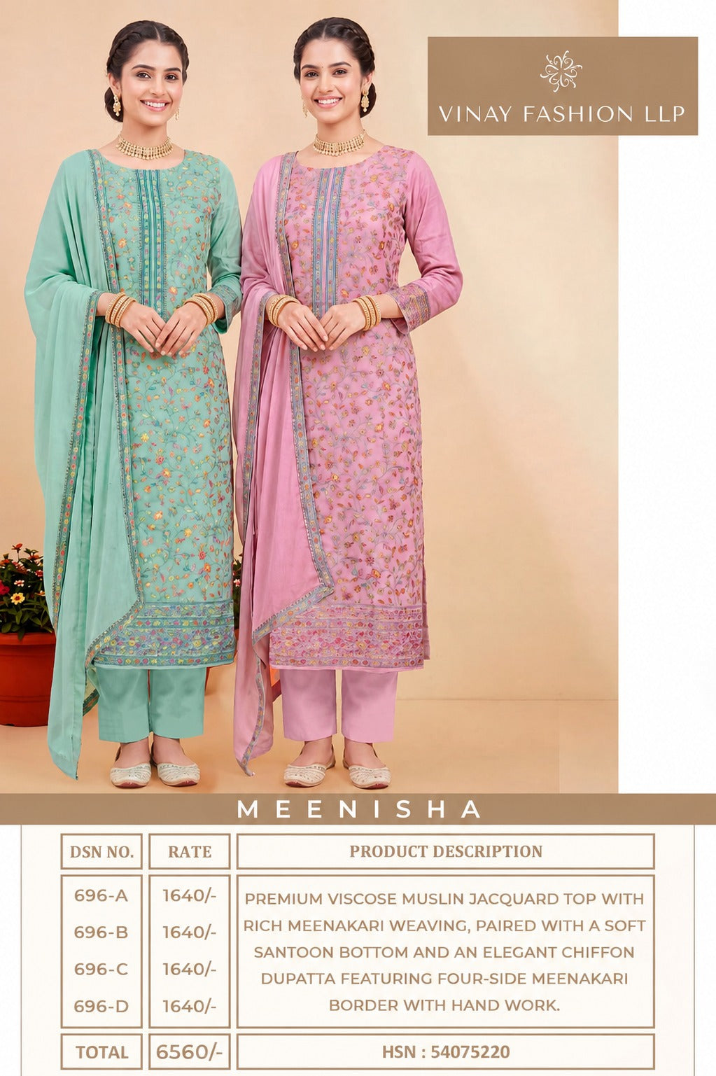 Meenisha Kuleesh Vinay Fashion Llp Viscose Muslin Pant Style Suits Manufacturer India