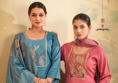 Meera Rangoon Viscose Simmer Readymade Pant Style Suits Manufacturer