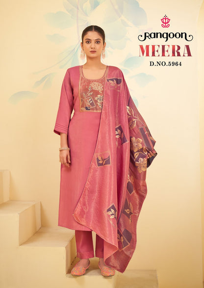 Meera Rangoon Viscose Simmer Readymade Pant Style Suits Manufacturer