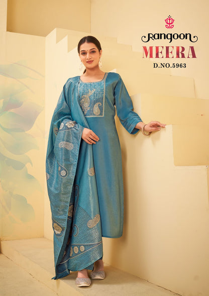 Meera Rangoon Viscose Simmer Readymade Pant Style Suits Manufacturer