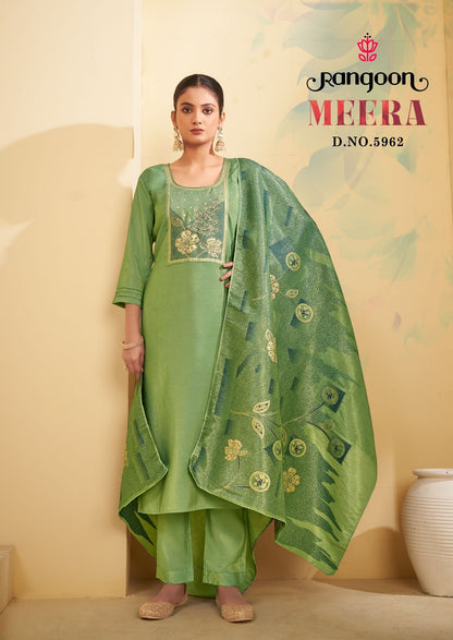 Meera Rangoon Viscose Simmer Readymade Pant Style Suits Manufacturer