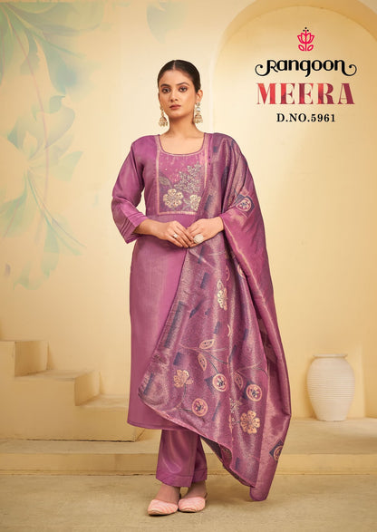 Meera Rangoon Viscose Simmer Readymade Pant Style Suits Manufacturer