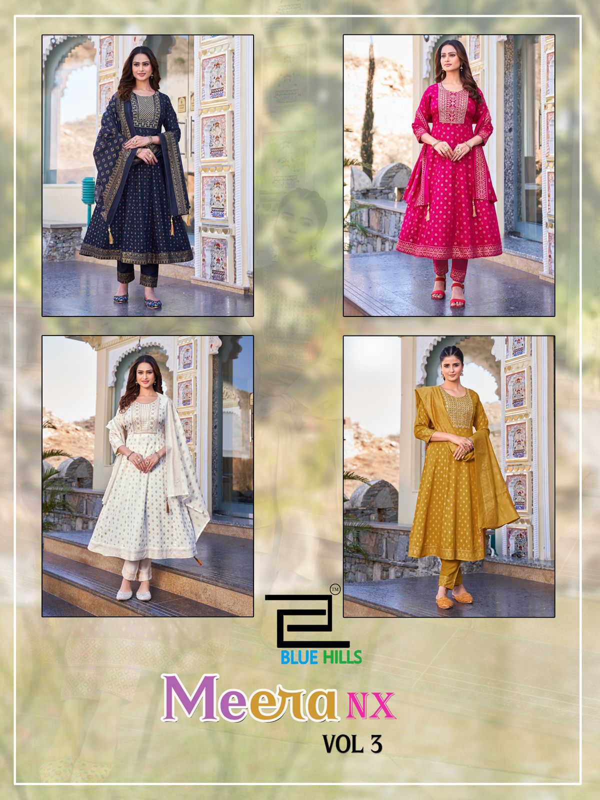 Meera Vol 3 Nx Blue Hills Rayon Foil Readymade Anarkali Suits Supplier