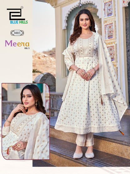 Meera Vol 3 Nx Blue Hills Rayon Foil Readymade Anarkali Suits Supplier