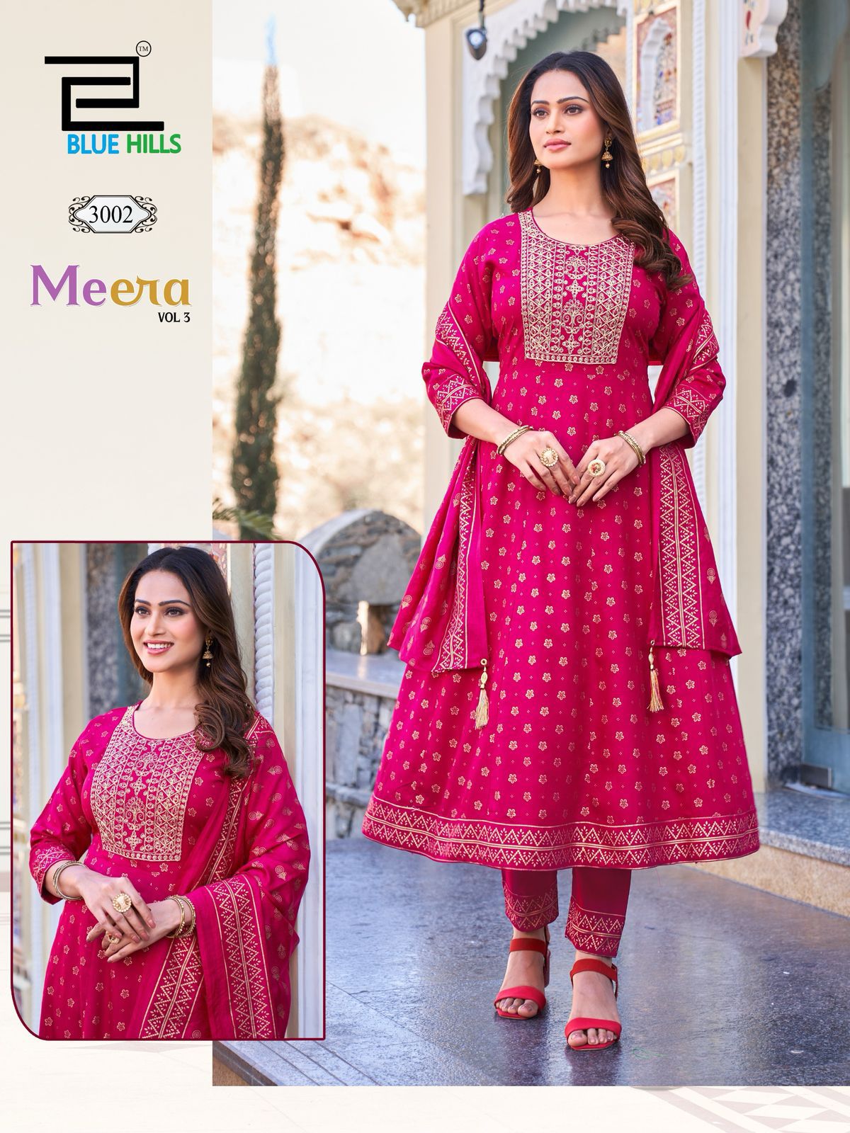 Meera Vol 3 Nx Blue Hills Rayon Foil Readymade Anarkali Suits Supplier