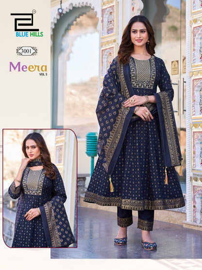 Meera Vol 3 Nx Blue Hills Rayon Foil Readymade Anarkali Suits Supplier