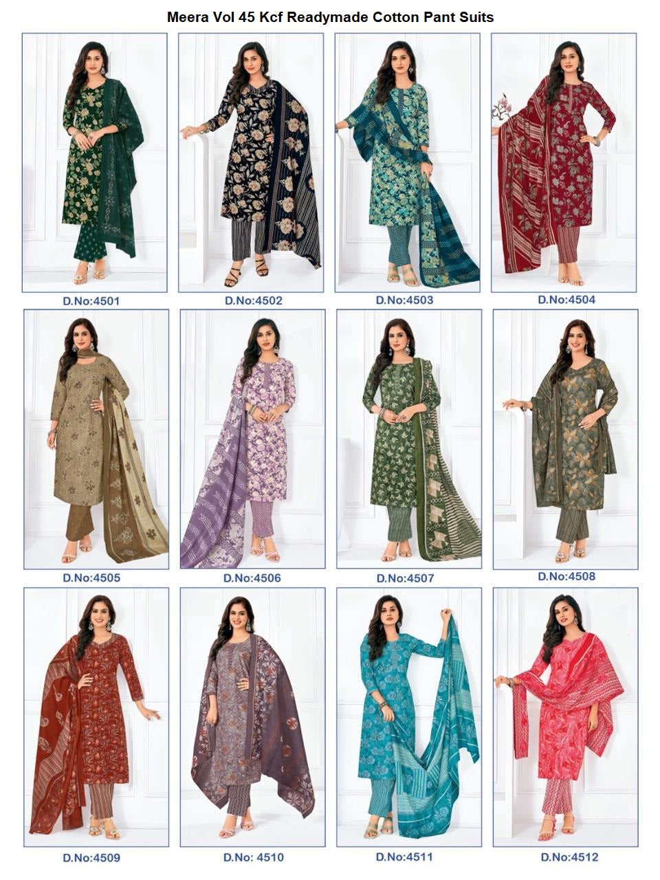Meera Vol 45 Kcf Readymade Cotton Pant Suits Wholesale Rate