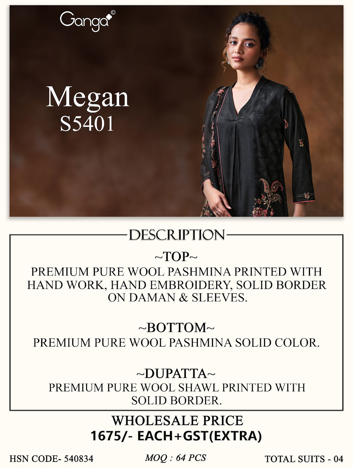 Megan S5401 Ganga Wool Pashmina Suits Wholesale Price