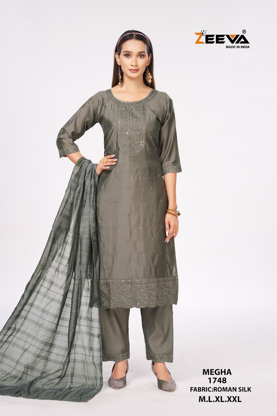 Megha Zeeva Roman Silk Readymade Pant Style Suits Manufacturer