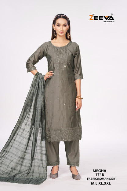 Megha Zeeva Roman Silk Readymade Pant Style Suits Manufacturer