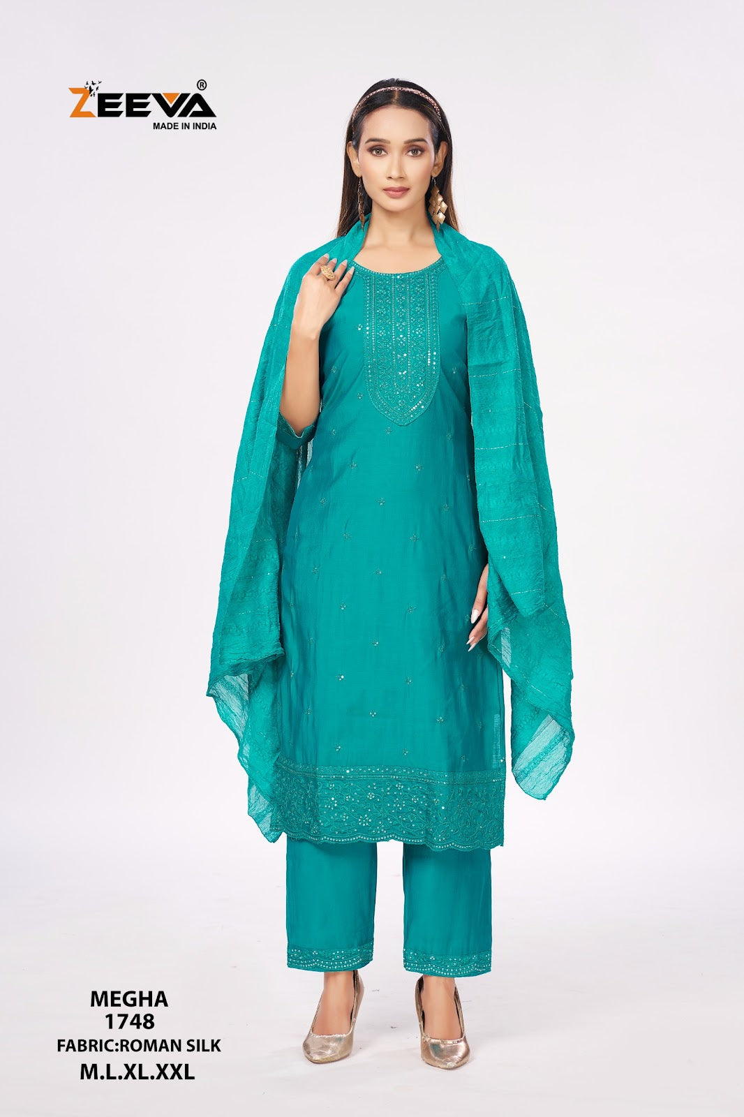 Megha Zeeva Roman Silk Readymade Pant Style Suits Manufacturer