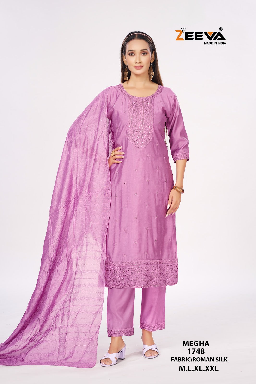 Megha Zeeva Roman Silk Readymade Pant Style Suits Manufacturer