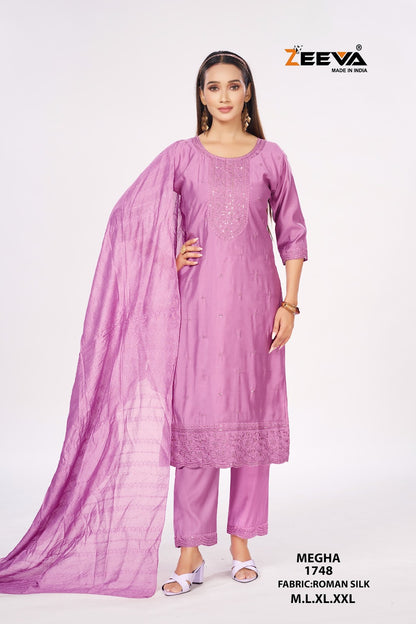 Megha Zeeva Roman Silk Readymade Pant Style Suits Manufacturer