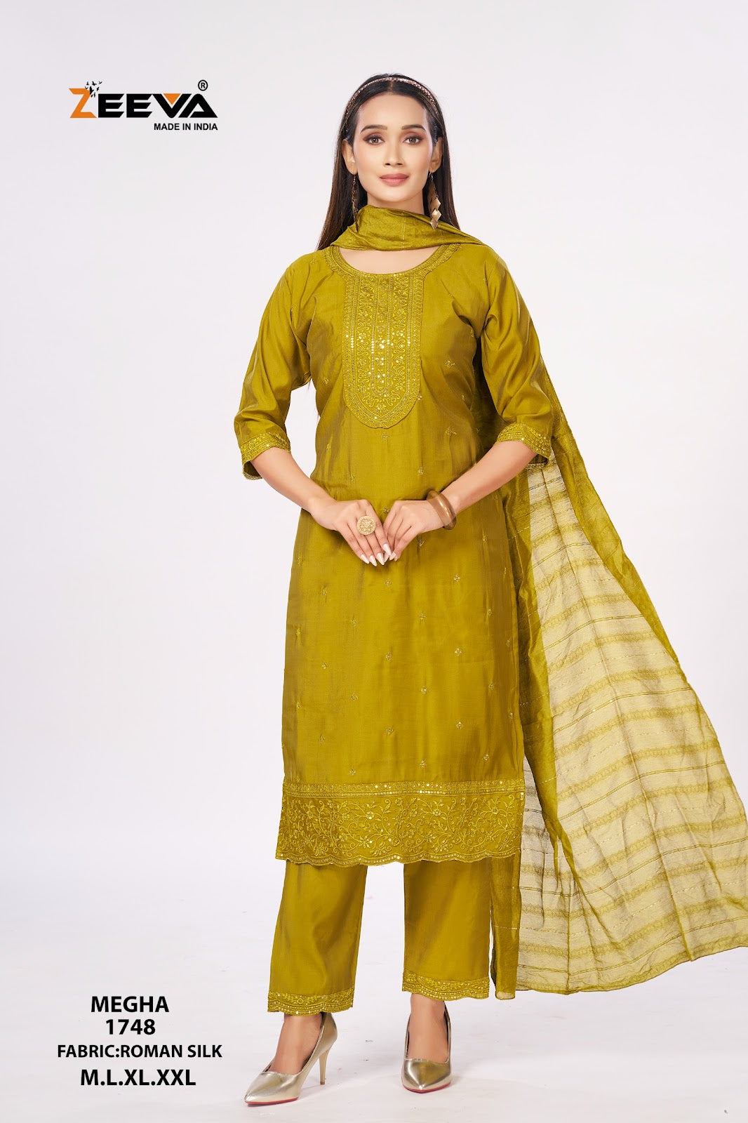 Megha Zeeva Roman Silk Readymade Pant Style Suits Manufacturer