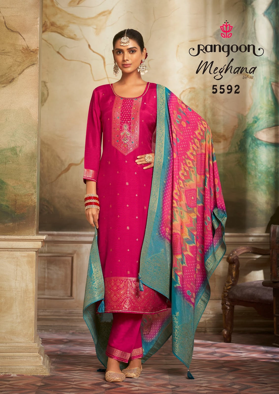 Meghana Vol 2 Rangoon Jacquard Readymade Pant Style Suits Wholesale Price