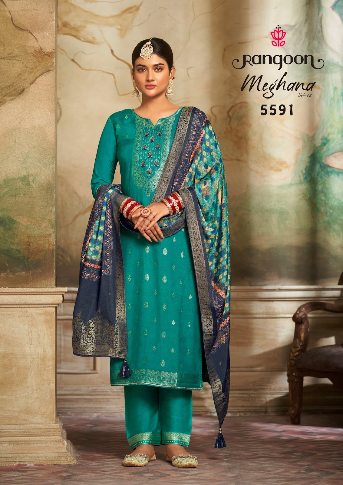 Meghana Vol 2 Rangoon Jacquard Readymade Pant Style Suits Wholesale Price