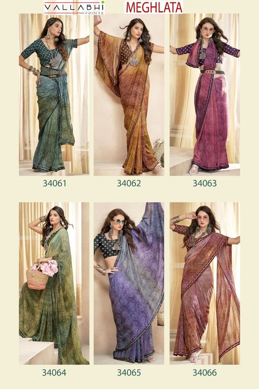Meghlata Vallabhi Prints Chiffon Sarees Supplier India