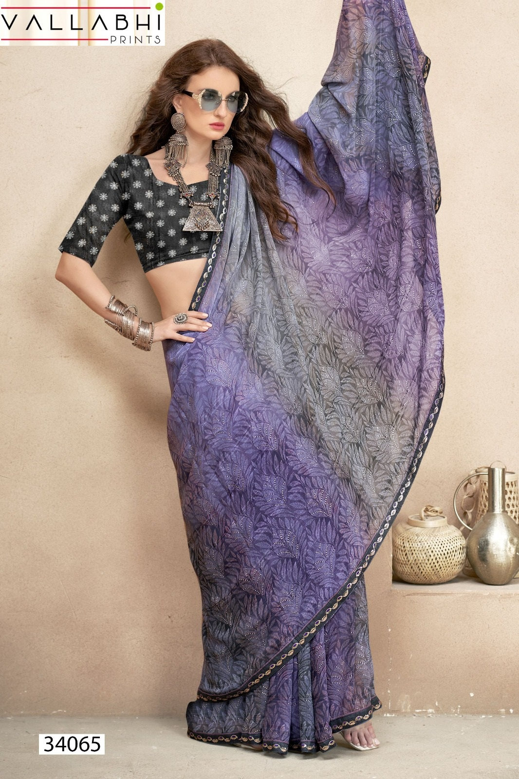 Meghlata Vallabhi Prints Chiffon Sarees Supplier India