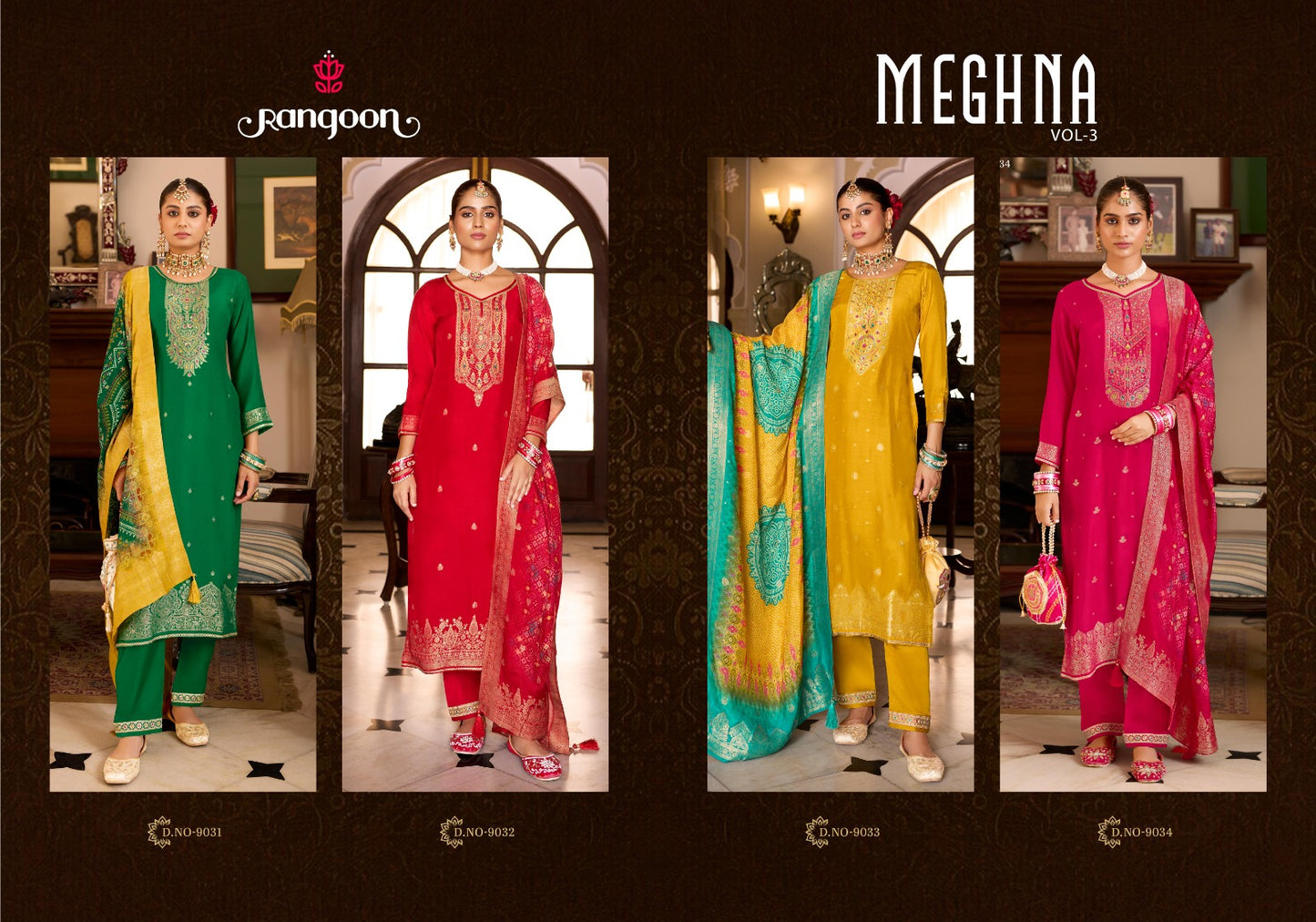 Meghna Vol 3 Rangoon Jacquard Readymade Pant Style Suits Wholesaler India