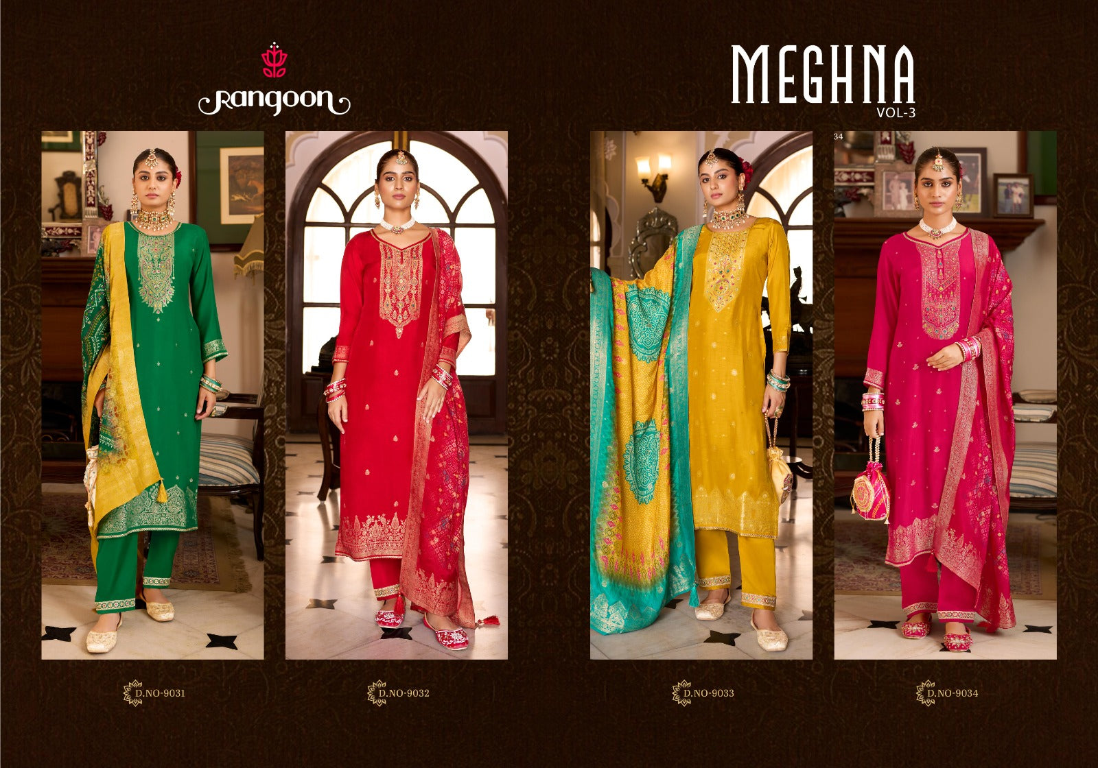 Meghna Vol 3 Rangoon Jacquard Readymade Pant Style Suits Wholesaler India