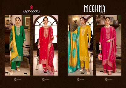 Meghna Vol 3 Rangoon Jacquard Readymade Pant Style Suits Wholesaler India