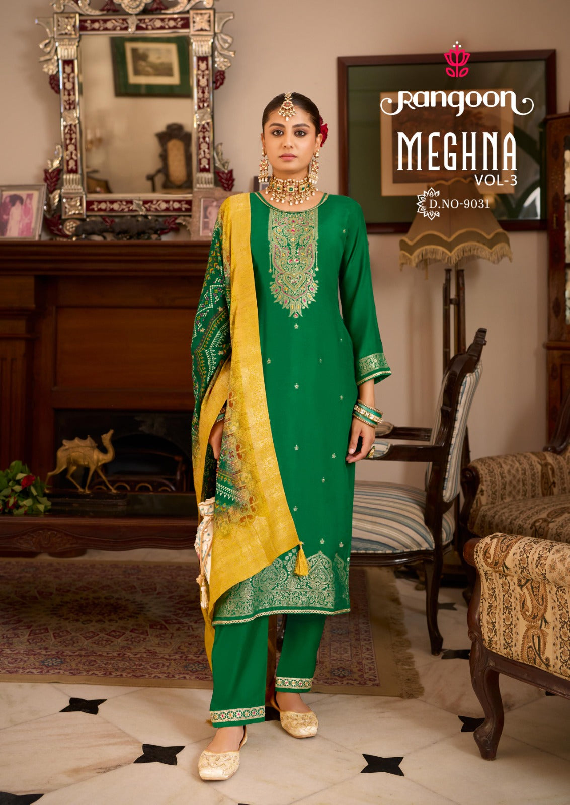 Meghna Vol 3 Rangoon Jacquard Readymade Pant Style Suits Wholesaler India