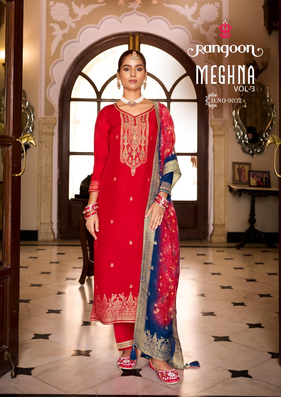 Meghna Vol 3 Rangoon Jacquard Readymade Pant Style Suits Wholesaler India
