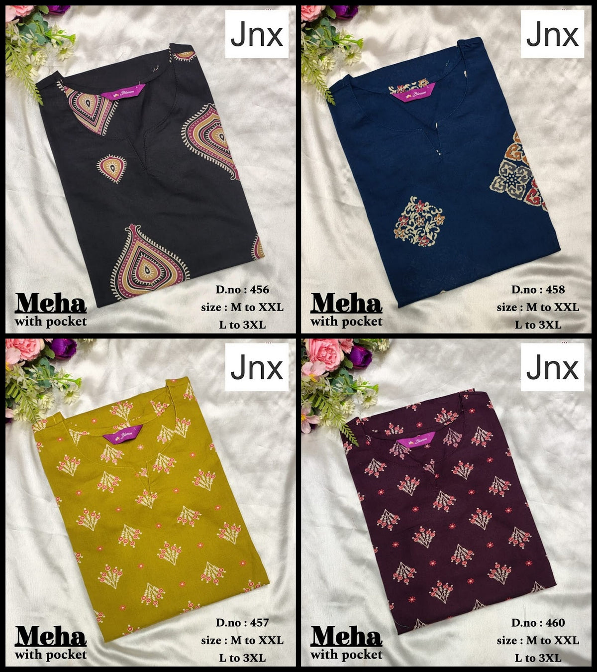 Meha Jnx Dhabu Cotton Straight Cut Kurtis Wholesaler Gujarat