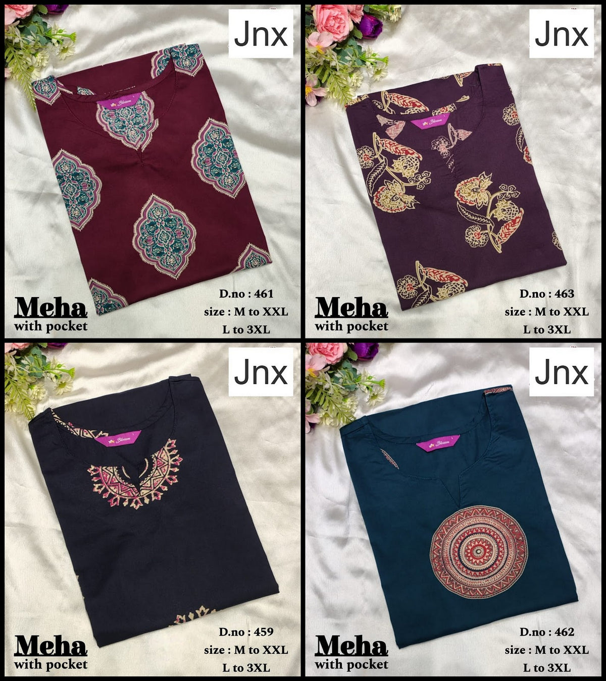 Meha Jnx Dhabu Cotton Straight Cut Kurtis Wholesaler Gujarat