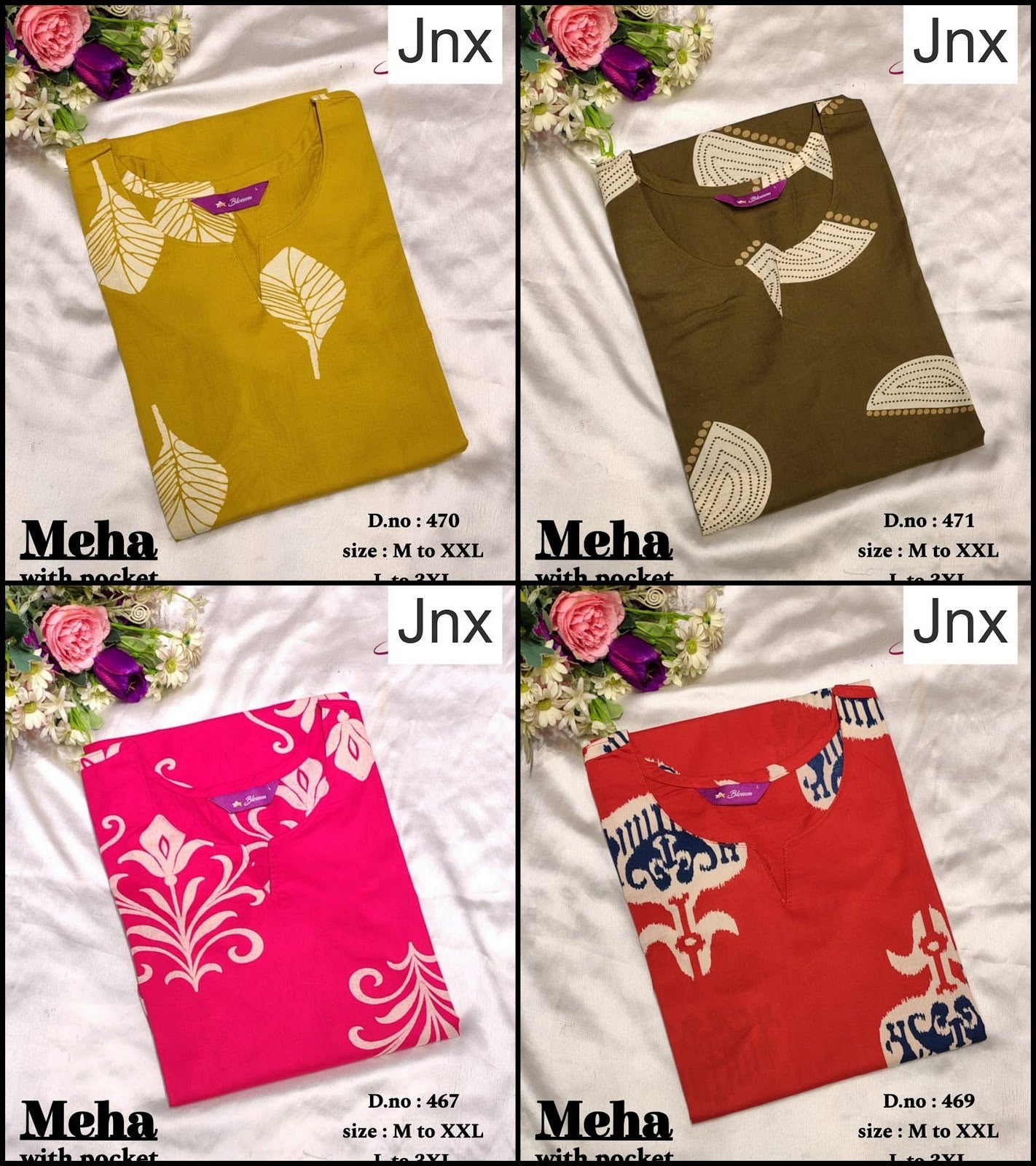 Meha Jnx Dhabu Cotton Straight Cut Kurtis Wholesaler Gujarat