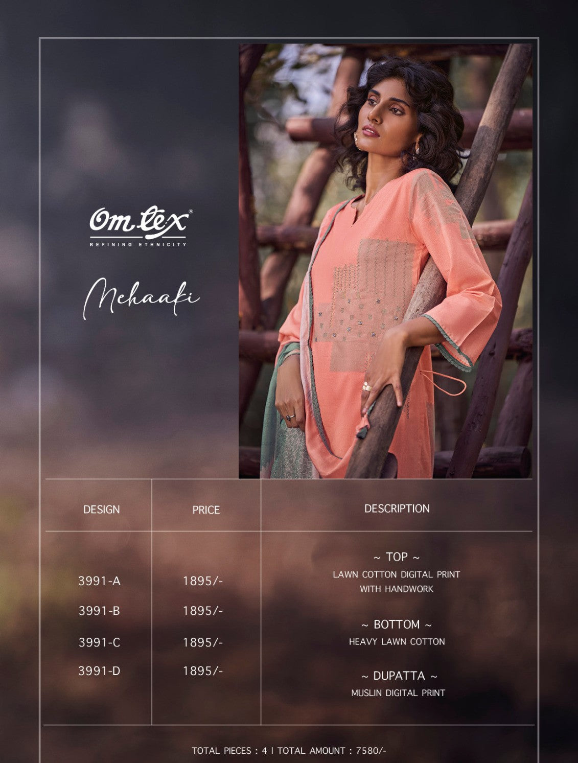 Mehaafi Omtex Lawn Cotton Pant Style Suits