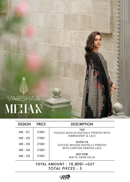Mehak Varsha Fashions Viscose Muslin Pant Style Suits Manufacturer Ahmedabad